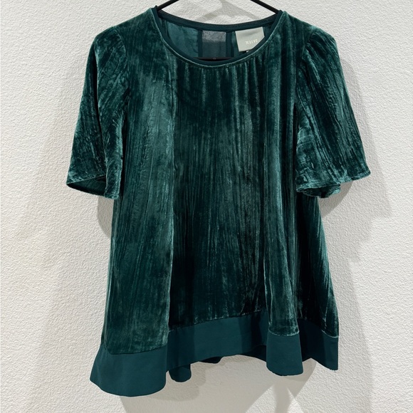 Anthropologie Maeve Green Gem Velvet Oversized Short Sleeve Blouse Top Size S - Picture 3 of 14